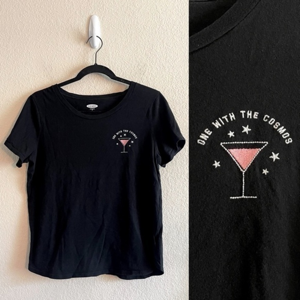 Old Navy One With The Cosmos Black Short Sleeve Martini Embroidered Size Medium